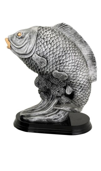 Karpfen-Fisch-Resin-Pokal, Silber, 23x18,5 cm
