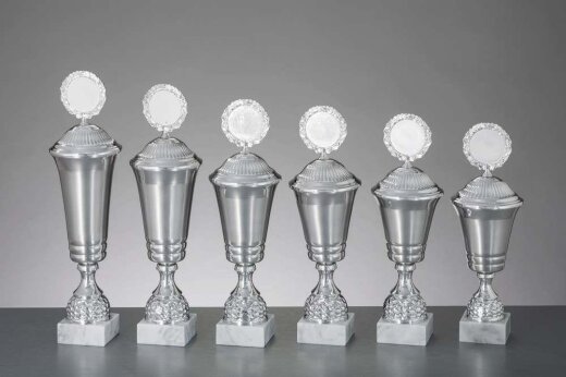6er Pokalserie Aluminium Silber mit Deckel Prisma