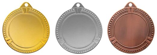Gold-Silber-Bronze Medaille, 70mm Ø, m. Band und eigenem Logo/Emblem, (unmontiert)