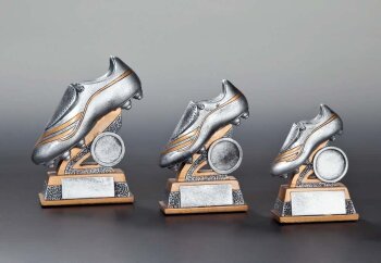 3er Fussballschuh Resin-Pokalserie Silber/Gold