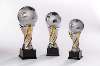 3er Keramik Fußballtrophäe Silber/Gold