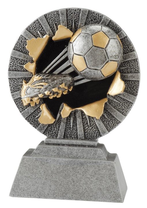 MINI-Schuh mit Fußball-Resin-Pokal, Antik-Silber/Gold, 10x7 cm