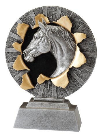 MINI-Pferdekopf-Resin-Pokal, Antik-Silber/Gold