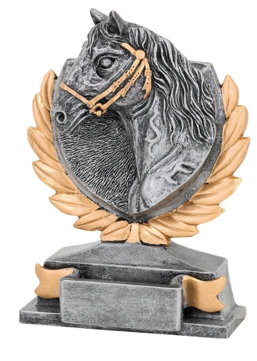 Pferdekopf-Resin-Pokal, Antik-Silber/Gold, 13,5x10 cm