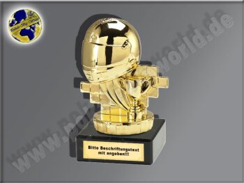 Motorrad-Helm mit Siegerpokal-Mini-Pokal, Gold, 10x6,5 cm
