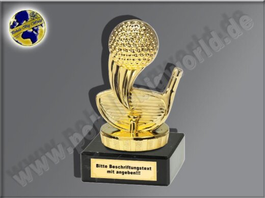 Golf-Schl&auml;ger mit Ball-Mini-Pokal, Gold, 10x5,5 cm