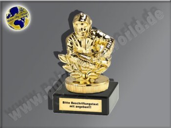 Feuerwehrmann-Mini-Pokal, Gold, 9,5x5,5 cm