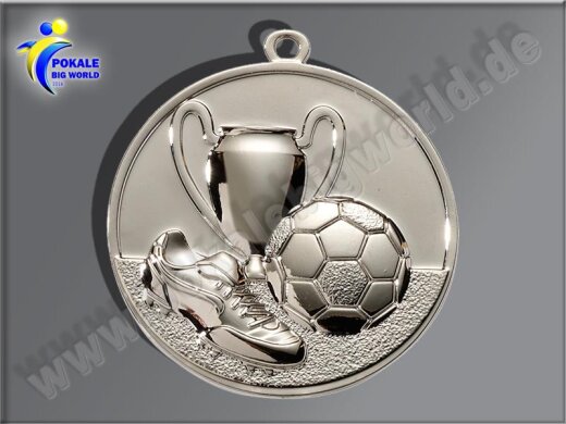 E213.2   Silber-Medaille-Motiv "Fußball", 50mm Ø, m. Band (unmontiert)