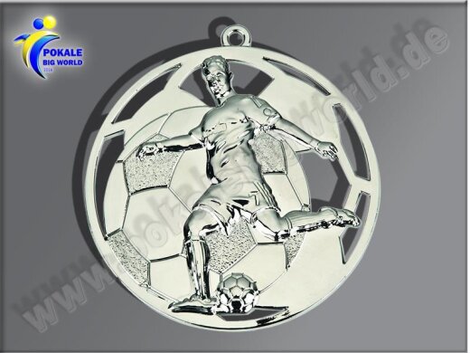 Silber-Medaille-Motiv "Fußball", 50mm Ø, m. Band (unmontiert)
