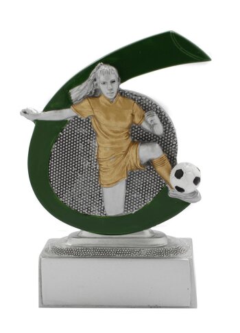 Fu&szlig;ballerin, Fussballspielerin,Damenfussball, Mini-Pokal-Resin-Pokal, Multicolor (handbemalt), 10x7,5 cm