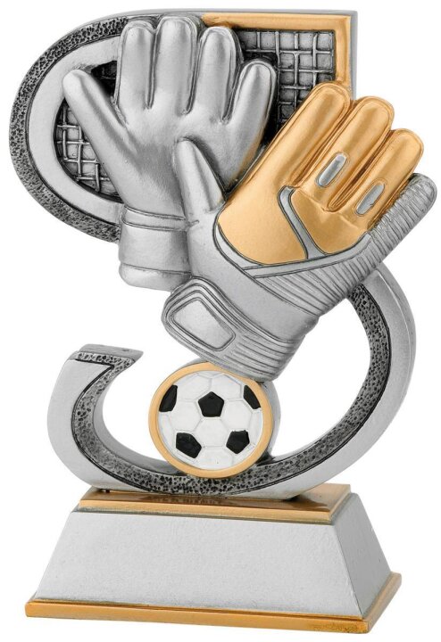 Torwart-Handschuh mit Ball-Resin-Pokal, Antik-Silber/Gold