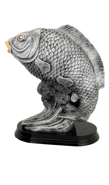 Karpfen-Fisch-Resin-Pokal, Silber, 37x30 cm